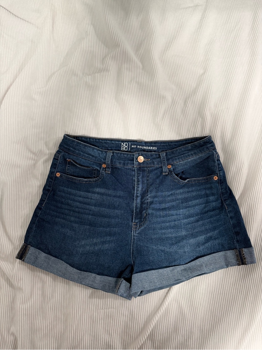No Boundaries Dark Blue Rolled Cuff Denim Shorts